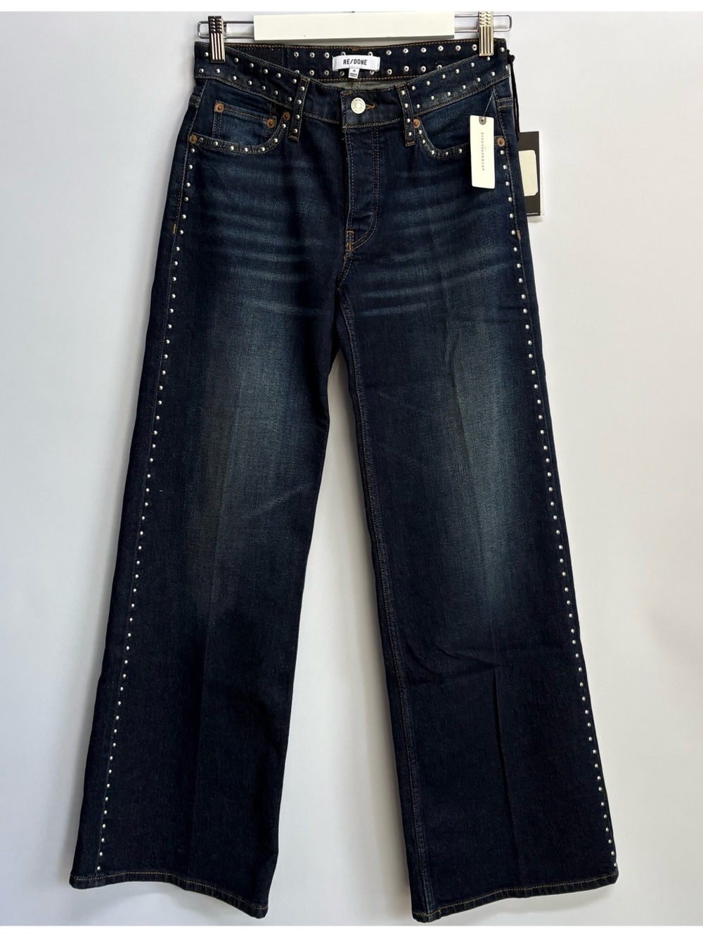 NWT Anthropologie RE/DONE Studded Mid-Rise Wide-Leg Jeans, size 26